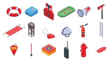 Rescuer icons set, isometric style vector