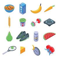 Healthy lifestyle icons set, isometric style vector