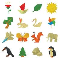 Origami craft icons set, cartoon style vector