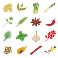 Spices icons set, cartoon style vector