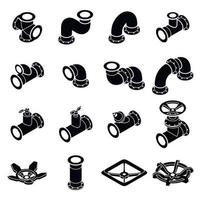 Pipeline constructor icons set, isometric style vector