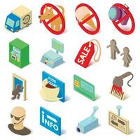 Shop navigation foods icons set, isometric style vector