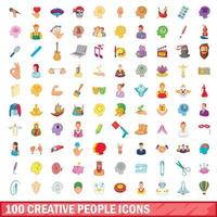 100 personas creativas, conjunto de iconos de estilo de dibujos animados vector