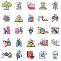 Insect cleaning icons set, cartoon style vector