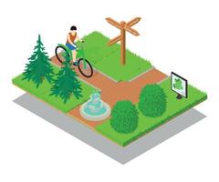 Bicycle path concept banner, isometric style vector