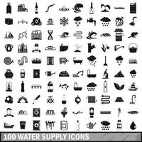 100 water supply icons set, simple style vector