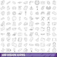 100 iconos de visión establecidos, estilo de esquema vector