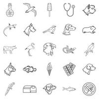 Domesticated animals icons set, outline style vector