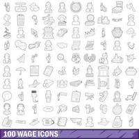 100 wage icons set, outline style vector