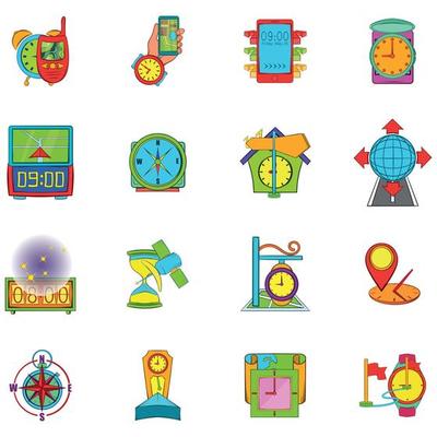 Time navigation icons set, cartoon style