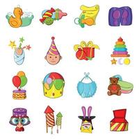 Moppet stuff icons set, cartoon style vector