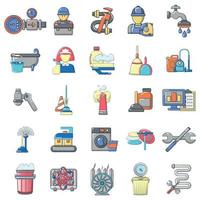Plumbing icons set, cartoon style vector