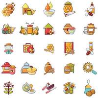 Bee honey icons set, cartoon style vector