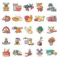 Rural district icons set, cartoon style vector