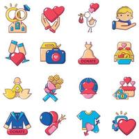 Love time icons set, cartoon style vector