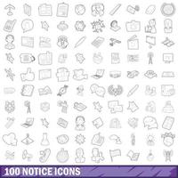 100 notice icons set, outline style