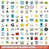 100 problem solving icons set, flat style vector