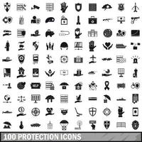 100 protection icons set, simple style vector