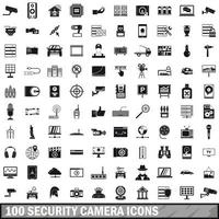 100 security camera icons set, simple style vector