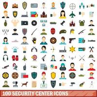 100 security center icons set, flat style vector