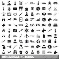 100 iconos de contrabando, estilo simple vector