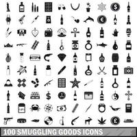 100 iconos de mercancías de contrabando, estilo simple vector