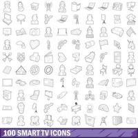 100 smart tv icons set, outline style vector