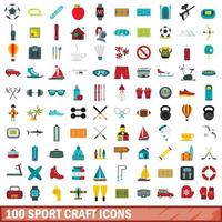 100 iconos de artesanía deportiva, estilo plano vector