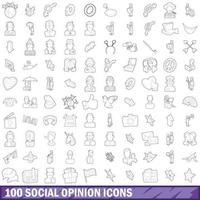 100 social opinion icons set, outline style vector