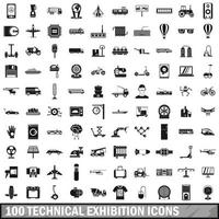 100 technical exhibition icons set, simple style vector