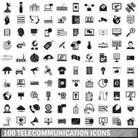 100 telecommunication icons set, simple style vector