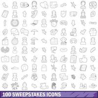 100 sweepstakes icons set, outline style vector