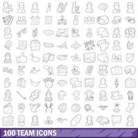 100 team icons set, outline style vector