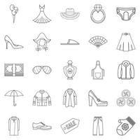 Evening dress icons set, outline style