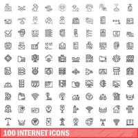 100 internet icons set, outline style vector