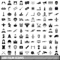 100 film icons set, simple style vector