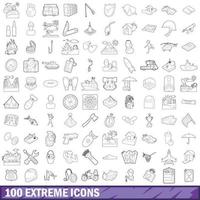 100 extreme icons set, outline style vector