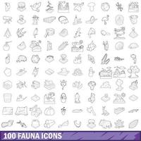100 fauna icons set, outline style vector