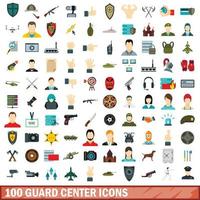 100 guard center icons set, flat style vector