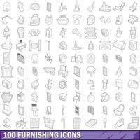 100 furnishing icons set, outline style