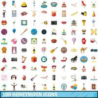 100 iconos de luna de miel, estilo de dibujos animados vector