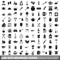 100 kitchenware icons set, simple style vector