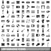 100 karaoke icons set, simple style vector