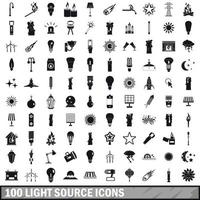 100 light source icons set, simple style vector