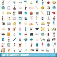 100 learning icons set, cartoon style vector