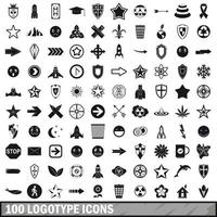 100 logotype icons set, simple style vector