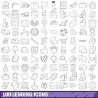 100 conjunto de iconos de préstamos, estilo de contorno vector