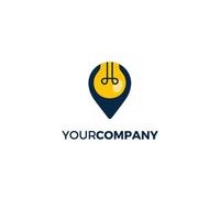 Blue location tag and yellow bulb company logo vector