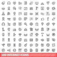 100 internet icons set, outline style vector