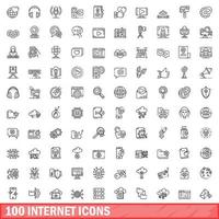 100 internet icons set, outline style vector